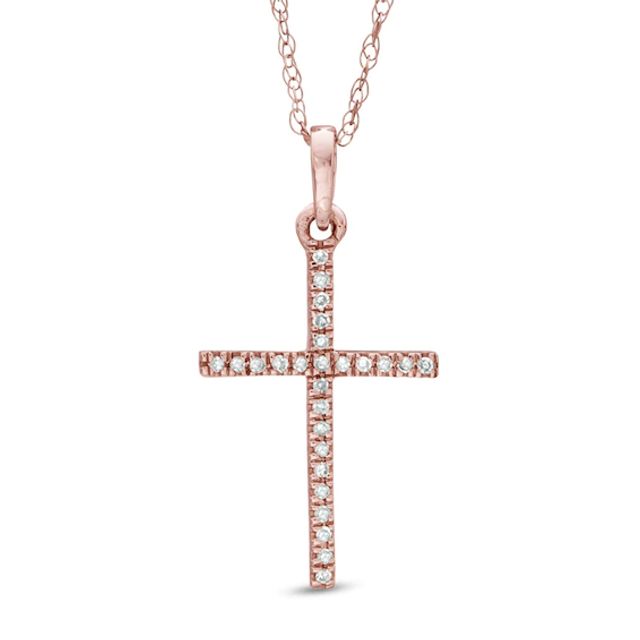Diamond Accent Lined Cross Pendant in 10K Rose Gold