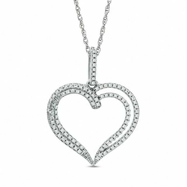 1/4 CT. T.w. Diamond Double Heart Pendant in 10K White Gold
