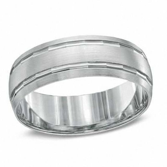 Men's 7.0mm Double Groove Wedding Band in 10K White Gold