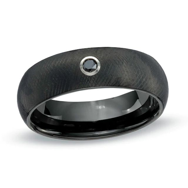 Triton Men's 7.0mm Black Diamond Accent Comfort Fit Black Tungsten Wedding Band - Size 10