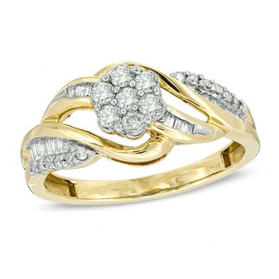 1/2 CT. T.w. Diamond Cluster Bypass Ring in 10K Gold