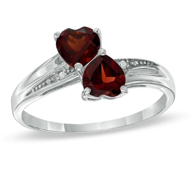 Heart-Shaped Garnet and Diamond Accent Double Heart Ring in Sterling Silver