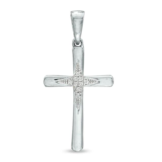 Diamond Accent Four-Point Star Pattern Cross Pendant in Sterling Silver