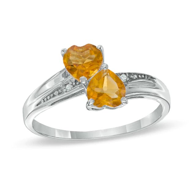 Heart-Shaped Citrine and Diamond Accent Double Heart Ring in Sterling Silver