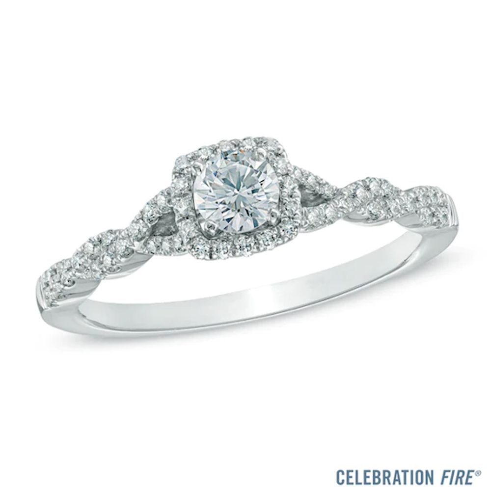 Celebration FireÂ® 1/2 CT. T.w. Diamond Frame Twist Engagement Ring in 14K White Gold (H-I/Si1-Si2)