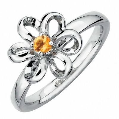 Stackable Expressionsâ¢ Polished Three-Dimensional Citrine Flower Ring in Sterling Silver