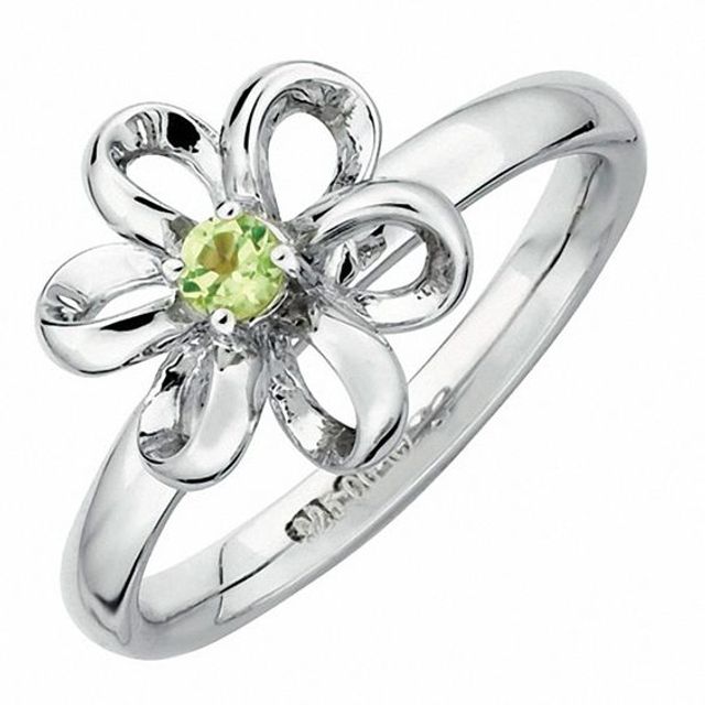 Stackable Expressionsâ¢ Polished Three-Dimensional Peridot Flower Ring in Sterling Silver