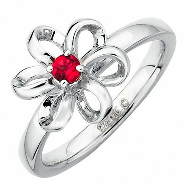 Stackable Expressionsâ¢ Polished Three-Dimensional Garnet Flower Ring Sterling Silver