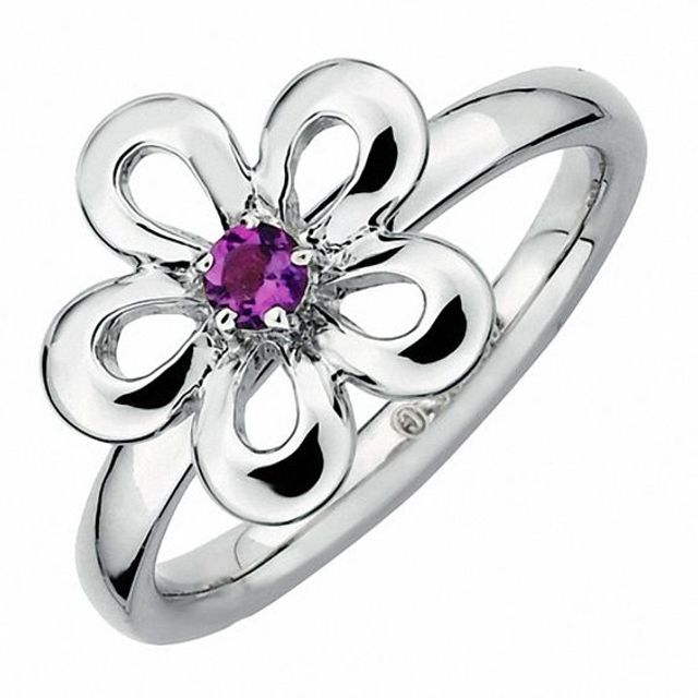 Stackable Expressionsâ¢ Polished Flat Petals Amethyst Flower Ring in Sterling Silver