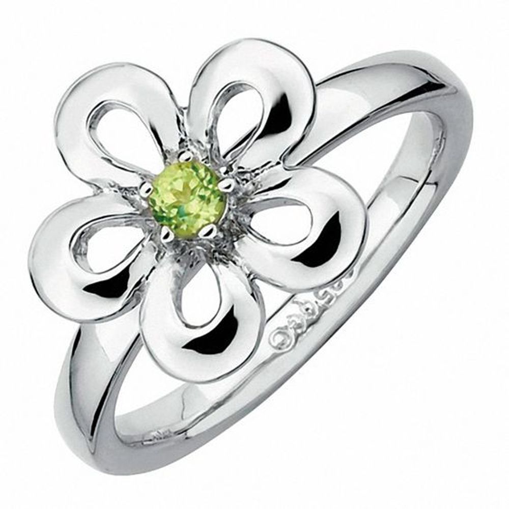 Stackable Expressionsâ¢ Polished Flat Petals Peridot Flower Ring in Sterling Silver