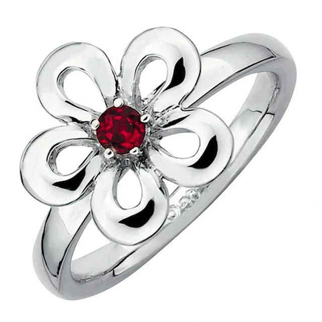 Stackable Expressionsâ¢ Polished Flat Petals Garnet Flower Ring in Sterling Silver