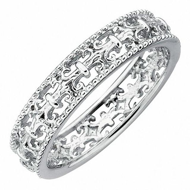 Stackable Expressionsâ¢ Polished Filigree Fleur-de-Lis Band Sterling Silver