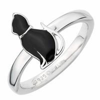 Stackable Expressionsâ¢ Polished Black Enameled Cat Silhouette Ring in Sterling Silver