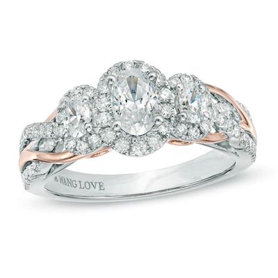 Vera Wang Love Collection 1 CT. T.w. Oval Diamond Three Stone Engagement Ring in 14K Two-Tone Gold