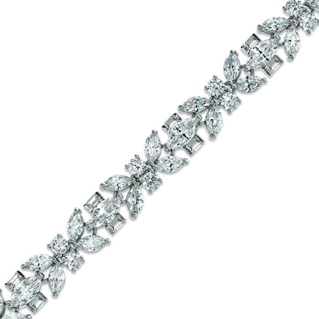 AVA Nadri Cubic Zirconia Leaf Line Bracelet in White Rhodium Brass - 7.5"