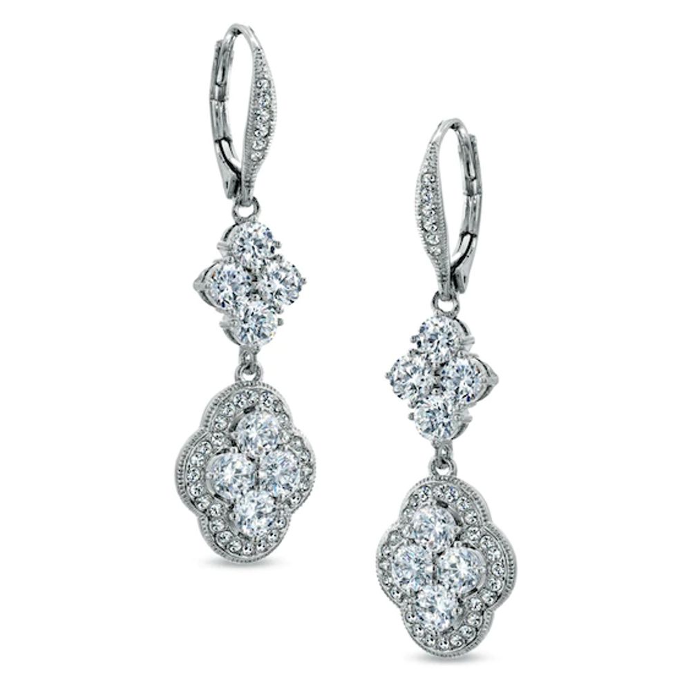 AVA Nadri Cubic Zirconia and Crystal Floral Earrings in White Rhodium Brass