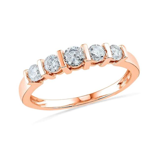 Lab-Created White Sapphire Five Stone Anniversary Band in 10K Rose Gold