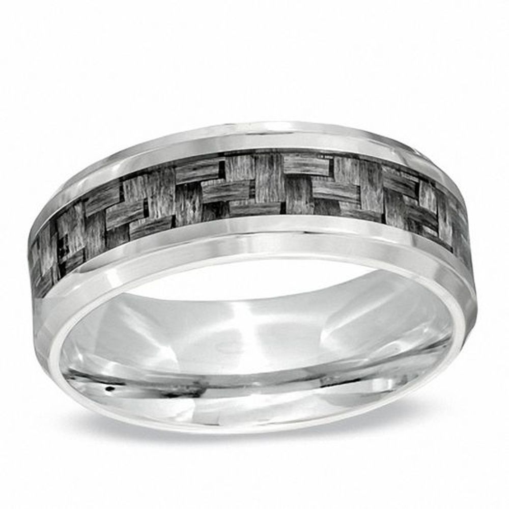 8.0mm Comfort Fit Grey Carbon Fiber Stainless Steel Wedding Band