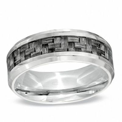 8.0mm Comfort Fit Grey Carbon Fiber Stainless Steel Wedding Band