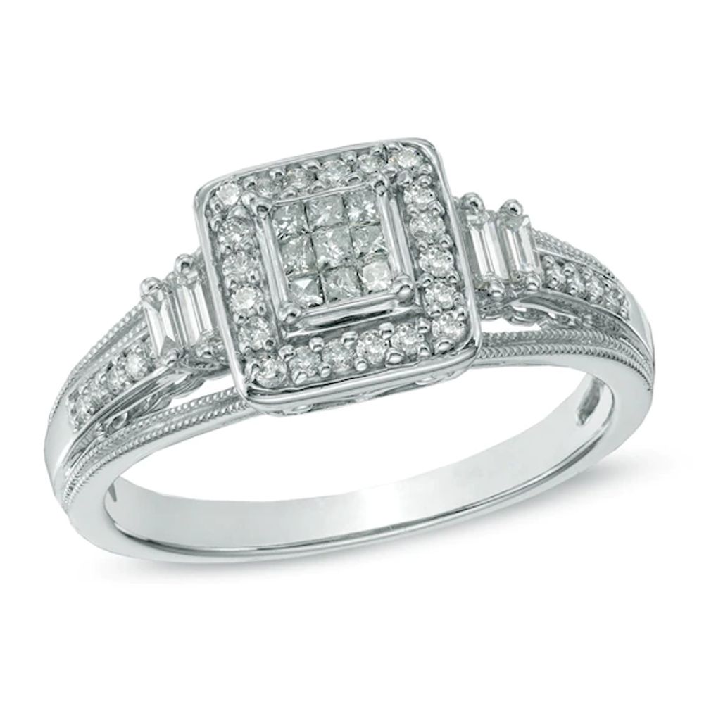 Cherished Promise Collectionâ¢ 1/3 CT. T.w. Princess-Cut Diamond Frame Ring in 10K White Gold