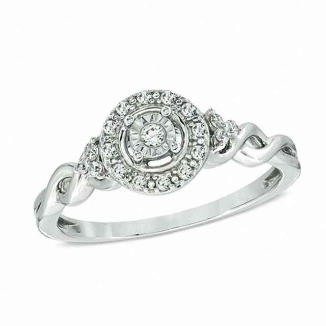 Cherished Promise Collectionâ¢ 1/8 CT. T.w. Diamond Frame Twist Promise Ring in 10K White Gold