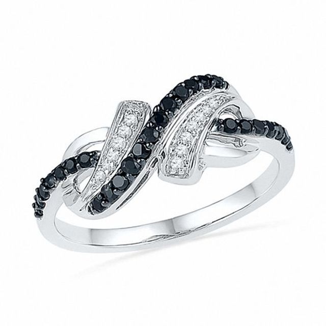 1/4 CT. T.w. Enhanced Black and White Diamond Infinity Ring in Sterling Silver