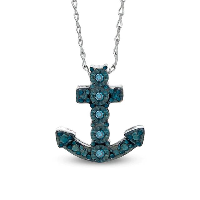 TeenytinyÂ® Enhanced Blue Diamond Accent Anchor Pendant in Sterling Silver - 17"