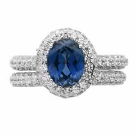 Oval Lab-Created Blue and White Sapphire Bridal Set in Sterling Silver