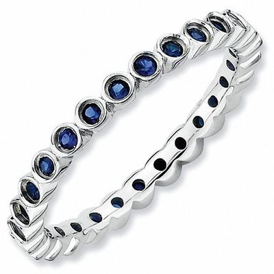 Stackable Expressionsâ¢ Bezel-Set Lab-Created Blue Sapphire Eternity Style Ring in Sterling Silver