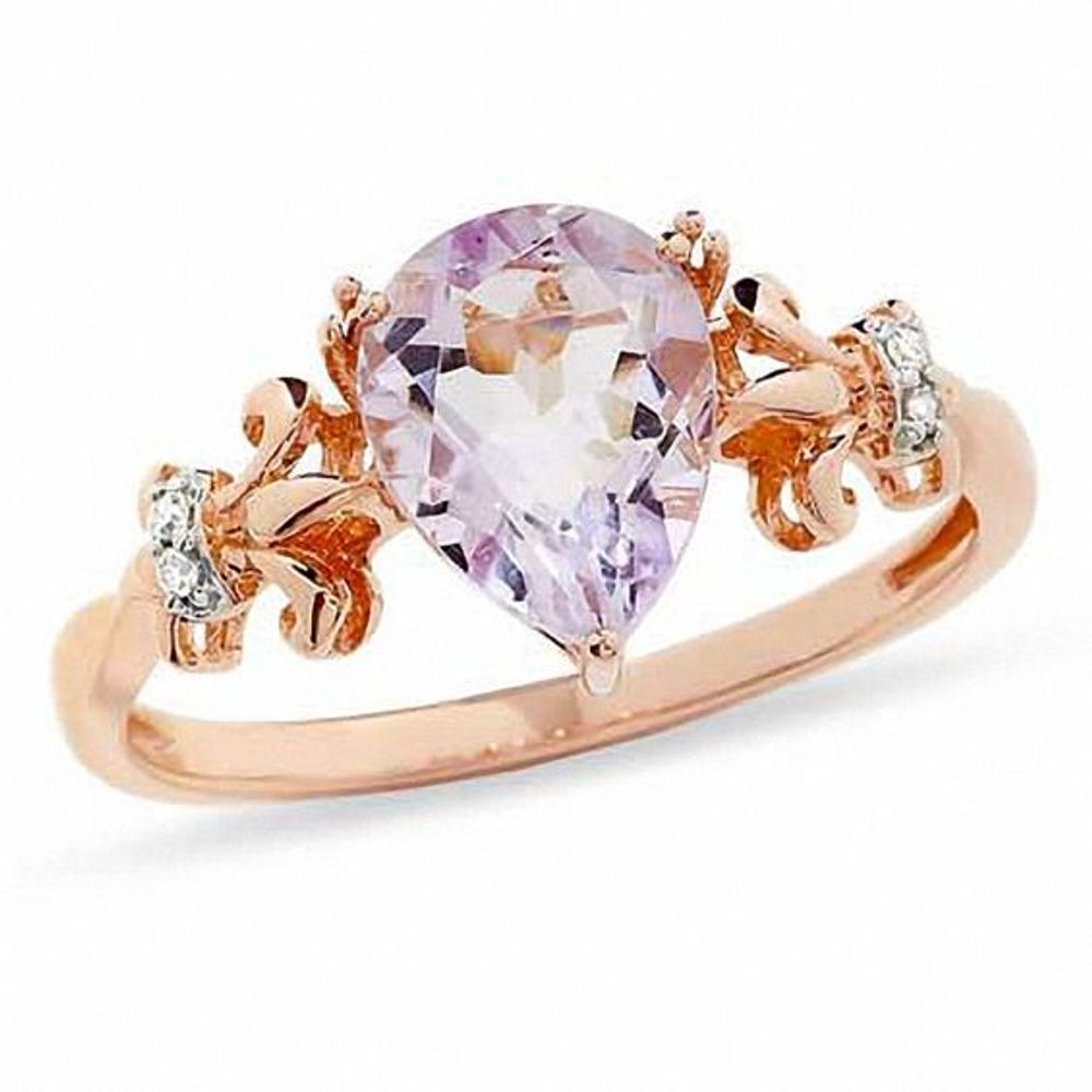 Pear-Shaped Amethyst and Diamond Accent Fleur-de-Lis Ring in 10K Rose Gold