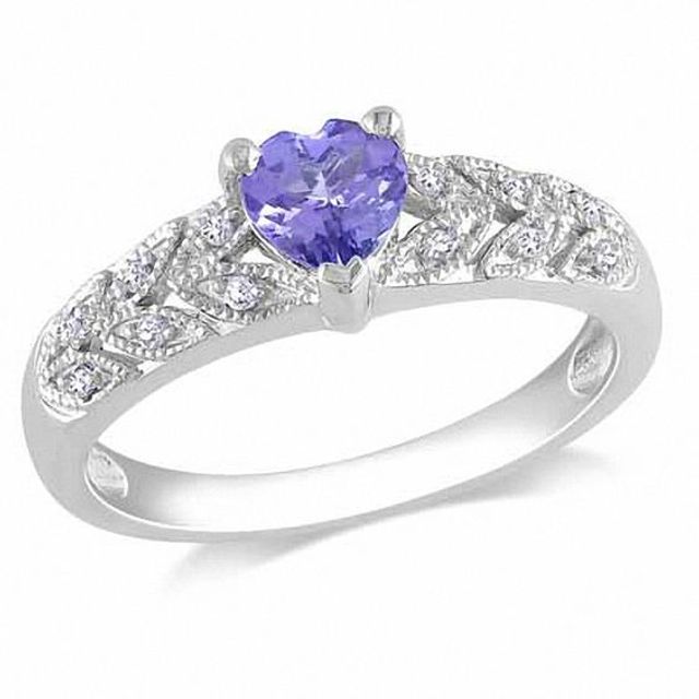 5.0mm Heart-Shaped Tanzanite and Diamond Accent Ring Sterling Silver