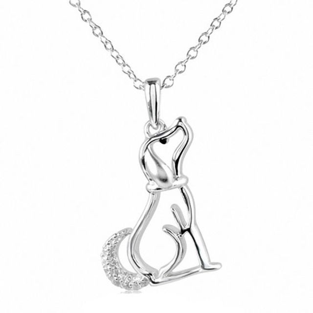 Diamond Accent Dog Pendant in Sterling Silver