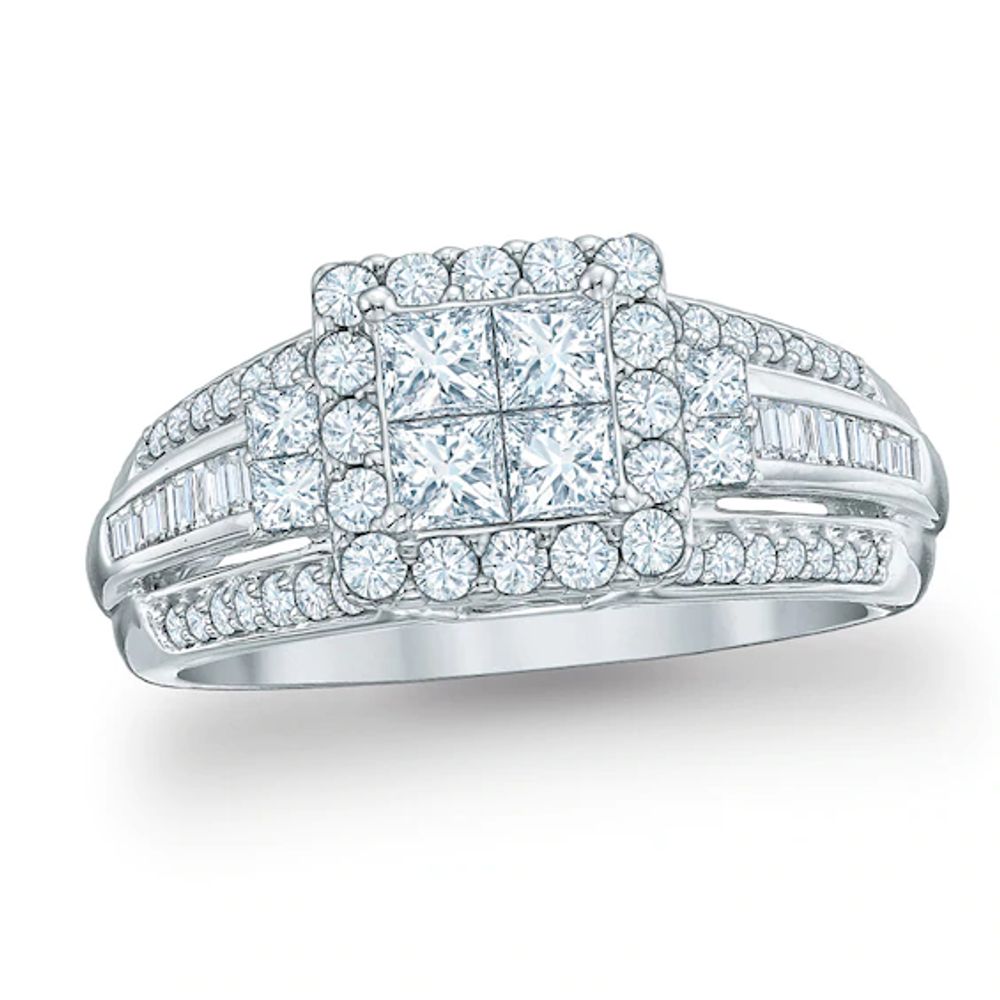 14k white gold 1.00ctw princess cut engagement ring Quad set – Monica  Jewelers