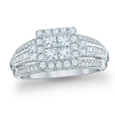 1 CT. T.w. Quad Princess-Cut Diamond Frame Engagement Ring in 10K White Gold