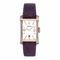 Ladies' Bulova Diamond Accent Two-Tone Strap Watch with Rectangular White Dial (Model: 98R197)