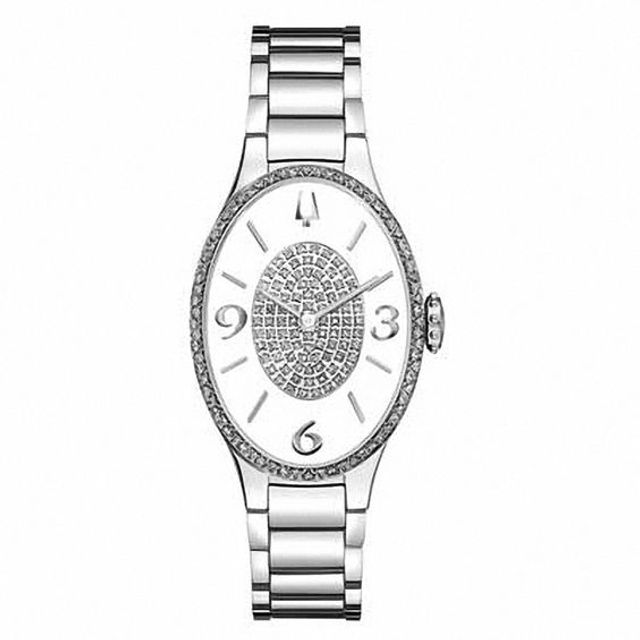 Ladies' Bulova Diamond Accent Watch with White Oval Dial (Model: 96R193)