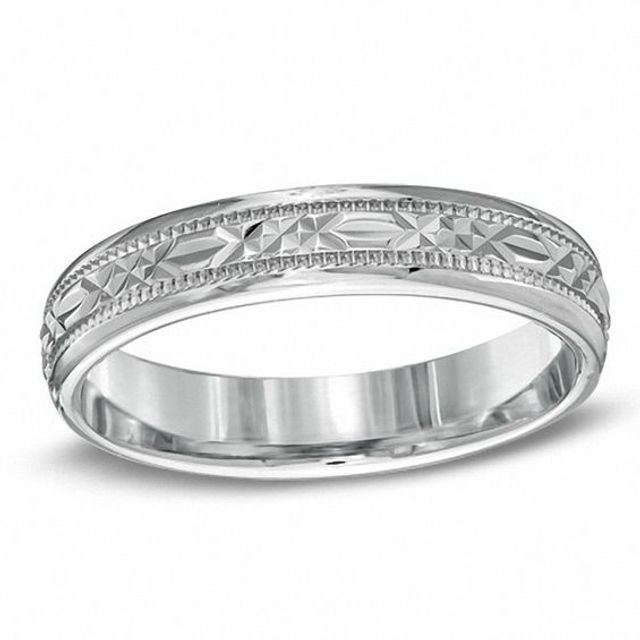 Ladies' 4.0mm Diamond-Cut Comfort Fit Wedding Band in Sterling Silver
