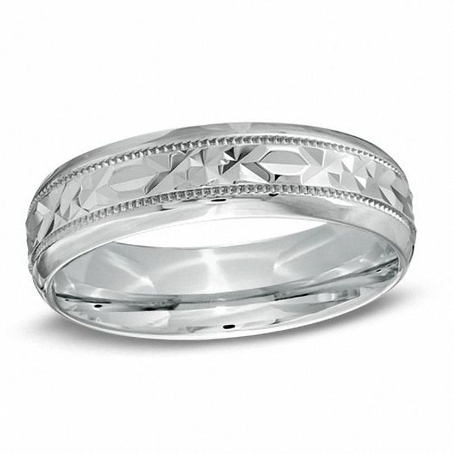 Men's 6.0mm Diamond-Cut Comfort Fit Wedding Band in Sterling Silver