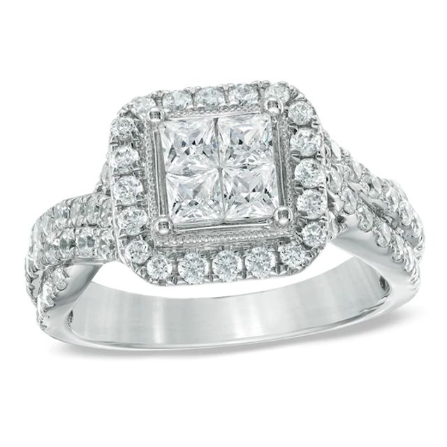 1-1/2 CT. T.w. Princess-Cut Quad Diamond Twist Shank Engagement Ring in 14K White Gold