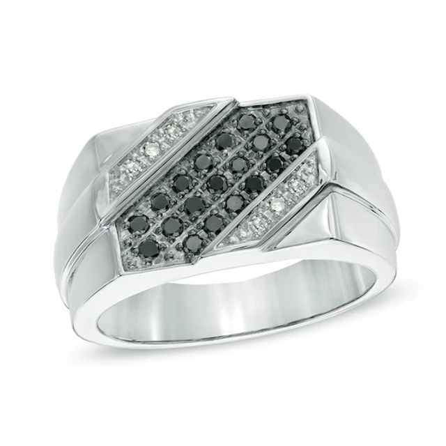 Men's 1/3 CT. T.w. Enhanced Black and White Diamond Ring in Sterling Silver