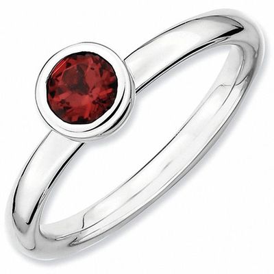 Stackable Expressionsâ¢ 5.0mm Garnet Solitaire Low Profile Ring Sterling Silver