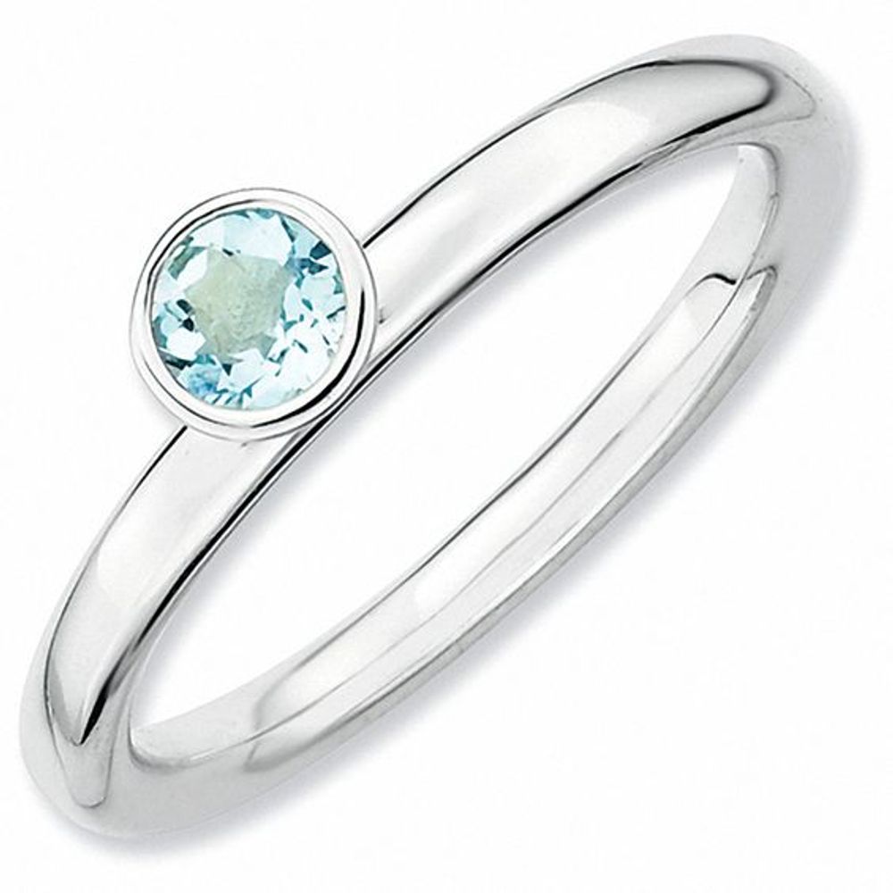 Stackable Expressionsâ¢ 4.0mm Aquamarine Solitaire High Profile Ring in Sterling Silver