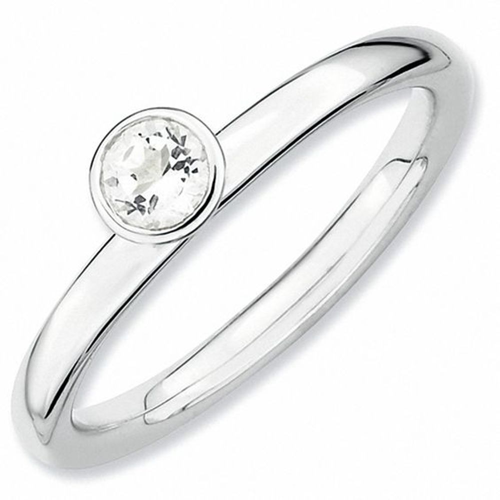 Stackable Expressionsâ¢ 4.0mm White Topaz Solitaire High Profile Ring Sterling Silver