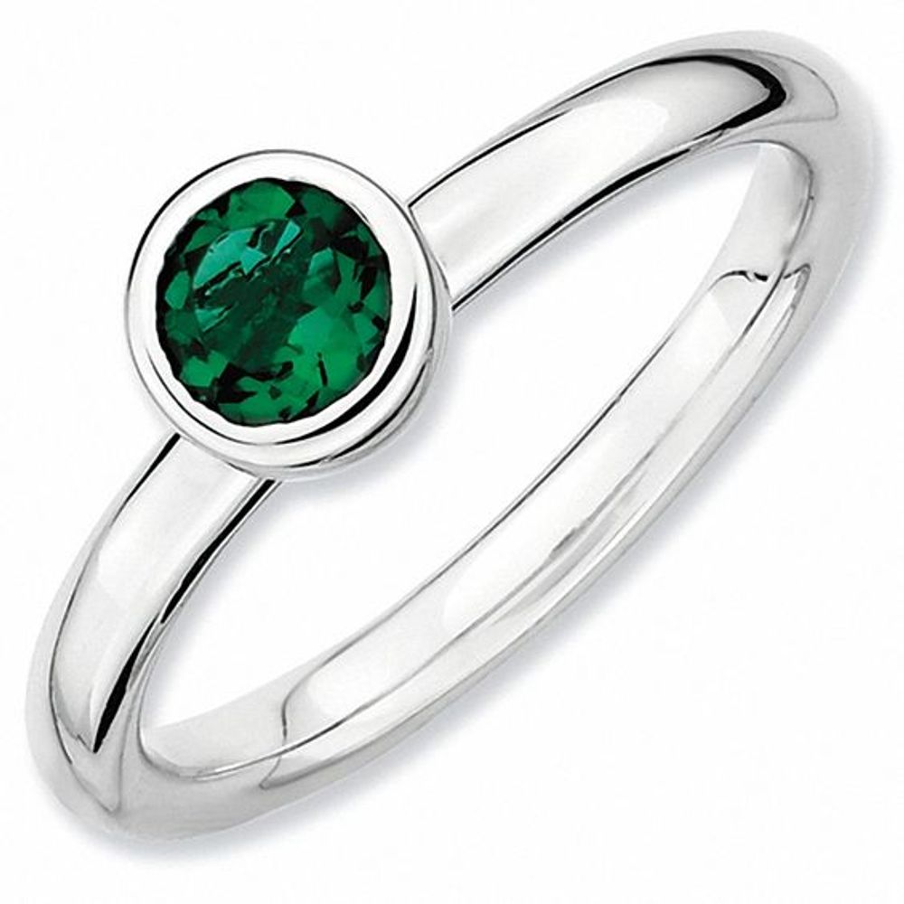 Stackable Expressionsâ¢ 5.0mm Lab-Created Emerald Solitaire Low Profile Ring in Sterling Silver