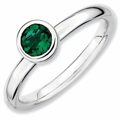 Stackable Expressionsâ¢ 5.0mm Lab-Created Emerald Solitaire Low Profile Ring in Sterling Silver