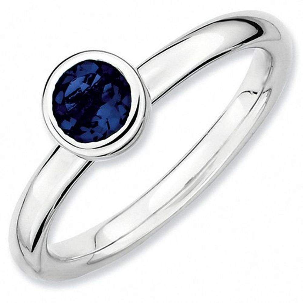 Stackable Expressionsâ¢ 5.0mm Lab-Created Blue Sapphire Solitaire Low Profile Ring in Sterling Silver