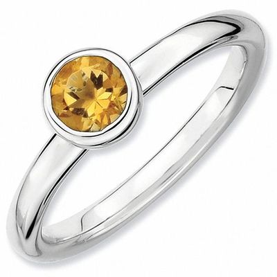 Stackable Expressionsâ¢ 5.0mm Citrine Solitaire Low Profile Ring in Sterling Silver