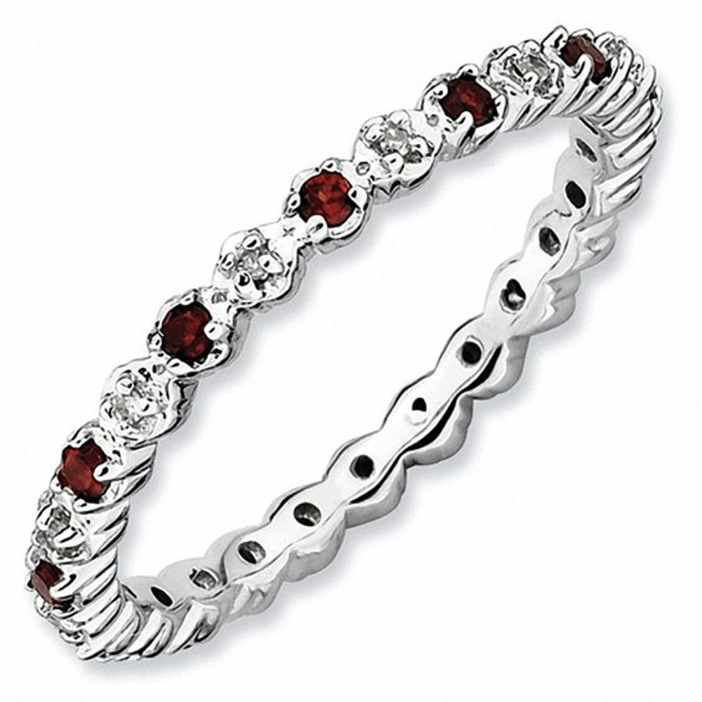 Stackable Expressionsâ¢ Garnet and Diamond Accent Eternity Band in Sterling Silver