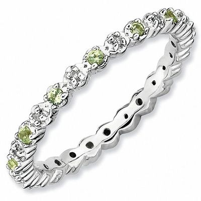 Stackable Expressionsâ¢ Peridot and Diamond Accent Eternity Band in Sterling Silver