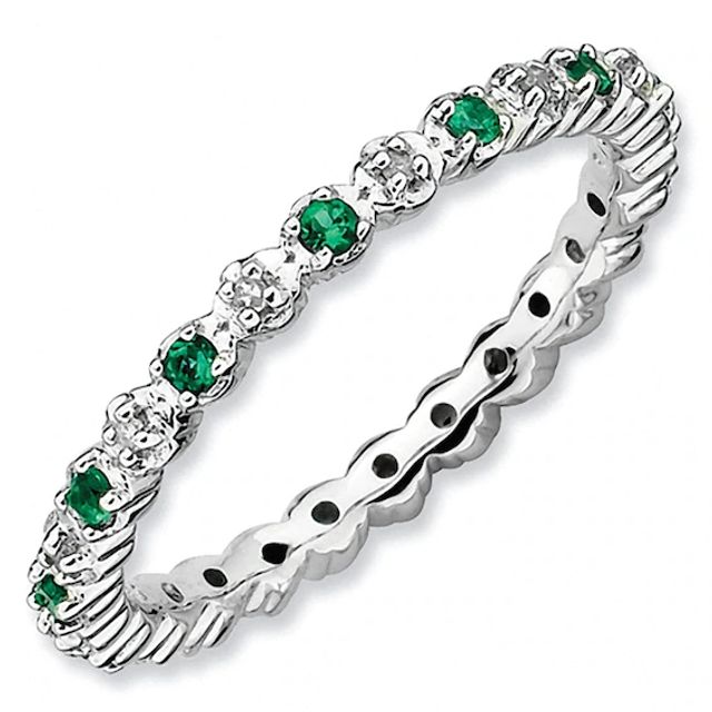 Stackable Expressionsâ¢ Lab-Created Emerald and Diamond Accent Eternity Band in Sterling Silver